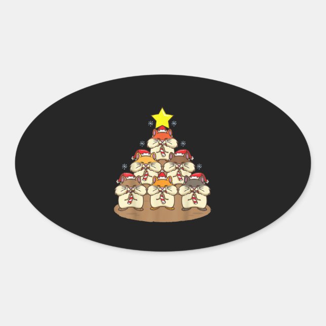 Funny Hamster Christmas Tree Oval Sticker (Front)