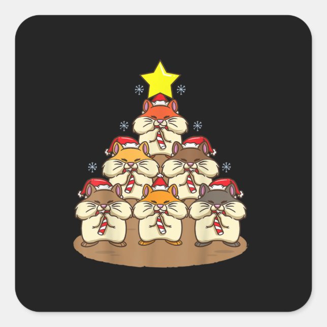 Funny Hamster Christmas Tree Square Sticker (Front)