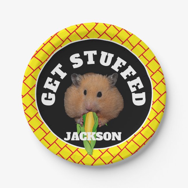 Funny Hamster "Get Stuffed"  Paper Plate (Front)