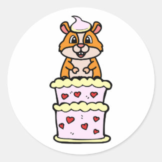 Funny Hamster jumping out of a cake Classic Round Sticker