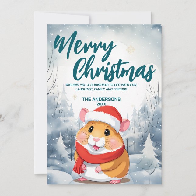 Funny Hamster Merry Xmas tree snow Holiday party (Front)