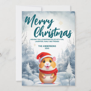 Funny Hamster Merry Xmas tree snow Holiday party Card