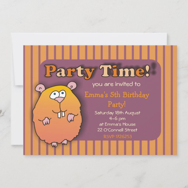 Funny Hamster Orange Purple Striped Invitations (Front)