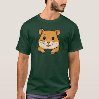 Funny Hamster Peeking in Pocket Animal Lover Men W T-Shirt