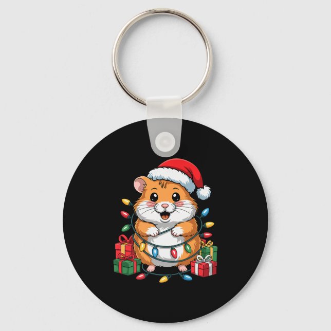 Funny Hamster Santa Hat Animals Lovers Ugly Christ Key Ring (Front)