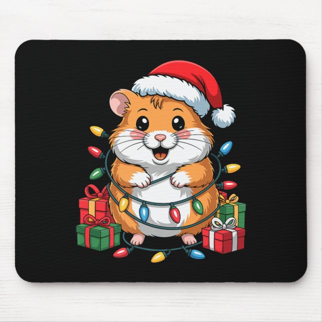 Funny Hamster Santa Hat Animals Lovers Ugly Christ Mouse Mat (Front)