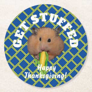 Funny Hamster Thanksgiving   Round Paper Coaster