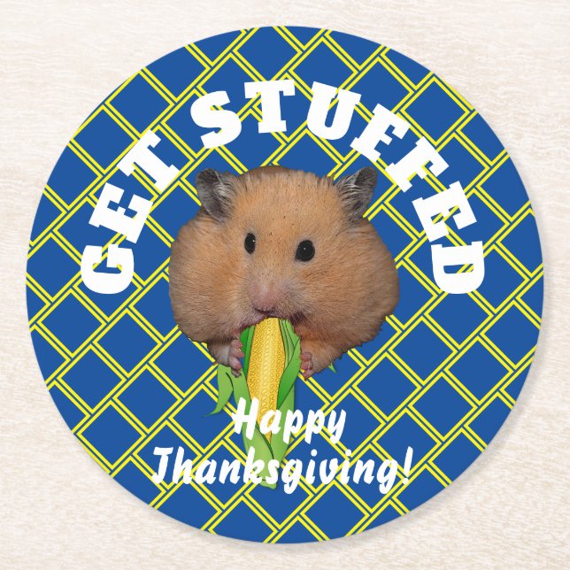 Funny Hamster Thanksgiving   Round Paper Coaster (Front)