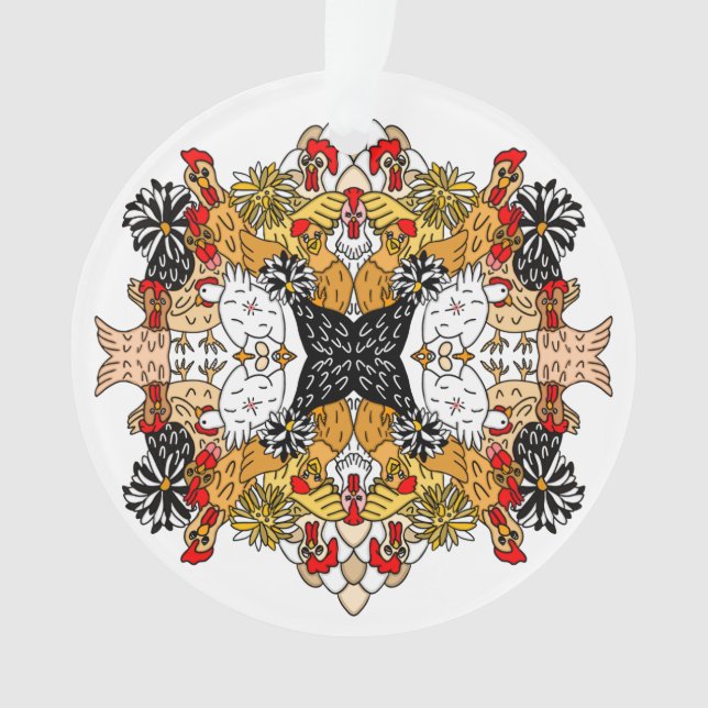 Funny Hand Drawn Chickens Ornament (Front)