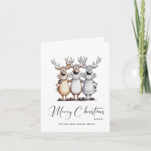 Funny Hand Drawn Christmas Reindeers Corporate Holiday Card