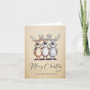 Funny Hand Drawn Christmas Reindeers Corporate Holiday Card
