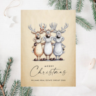 Funny Hand Drawn Christmas Reindeers Corporate Holiday Card