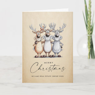 Funny Hand Drawn Christmas Reindeers Corporate Holiday Card