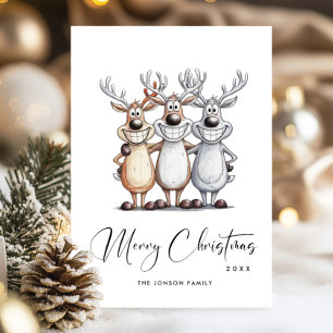 Funny Hand Drawn Christmas Reindeers Holiday Card