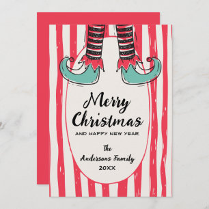 Funny Hand Drawn Elf Sock Christmas Non-Photo Holiday Card