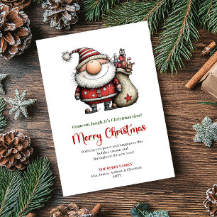 Funny Hand Drawn Santa Whimsical Festive Greeting Holiday Card