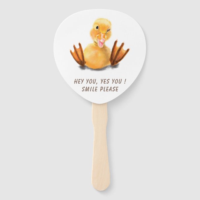 Funny Hand Fan with Playful Duck Smile - Your Text (Front)