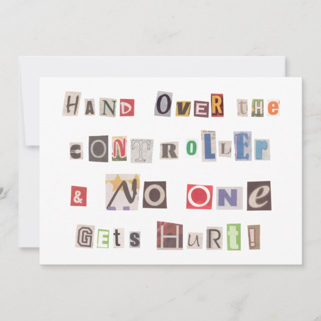 Funny Hand Over the Controller Ransom Note Collage Invitation (Front)