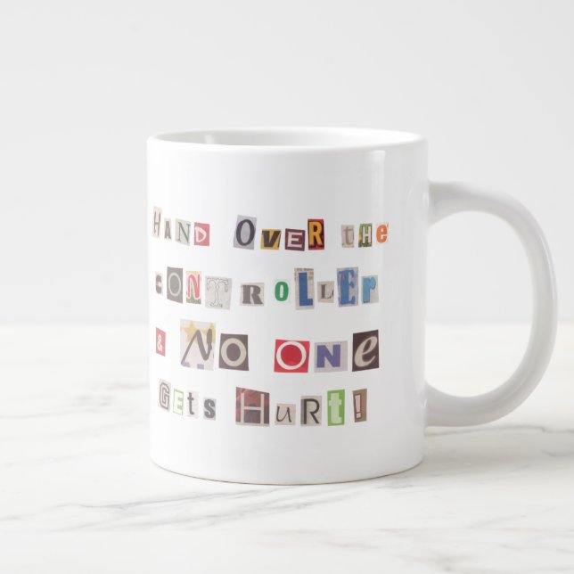 Funny Hand Over the Controller Ransom Note Collage Large Coffee Mug (Right)