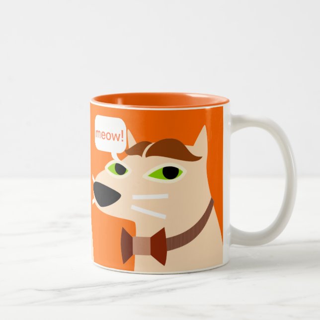 Funny handsome bow tie cat-orange Two-Tone coffee mug (Right)