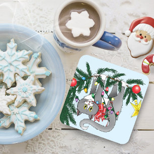 Funny Hanging Christmas Tree Cat Coaster