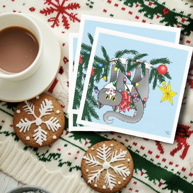 Funny Hanging Christmas Tree Cat Napkin (Creator Uploaded)