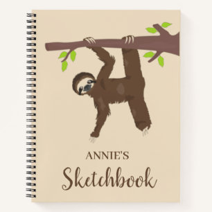 Funny Hanging Sloth Personalised Kids Sketchbook Notebook