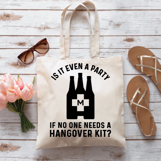 Funny Hangover Kit Monogrammed Tote Bag (Creator Uploaded)