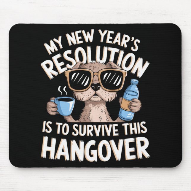 Funny Hangover Survival Dog New Year's Resolution  Mouse Mat (Front)