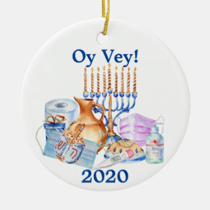 Funny Hanukkah Covid Watercolor Quarantine 2020 Ceramic Tree Decoration