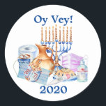 Funny Hanukkah Covid Watercolor Quarantine 2020 Classic Round Sticker<br><div class="desc">This design was created though digital art. It may be personalised in the area provided or customising by changing the photo or added your own words. Contact me at colorflowcreations@gmail.com if you with to have this design on another product. Purchase my original abstract acrylic painting for sale at www.etsy.com/shop/colorflowart. See...</div>