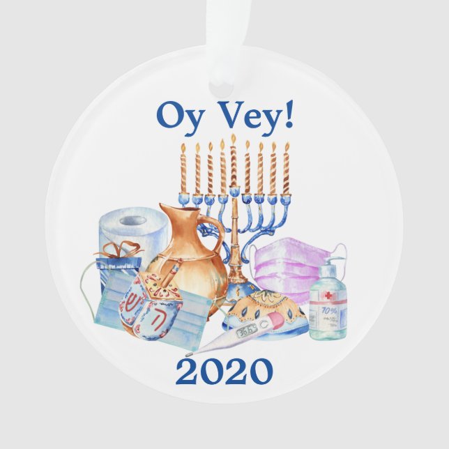 Funny Hanukkah Covid Watercolor Quarantine 2020 Ornament (Front)