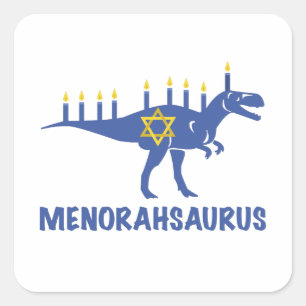 Funny Hanukkah Dinosaur MenorahSaurus Dino Square Sticker