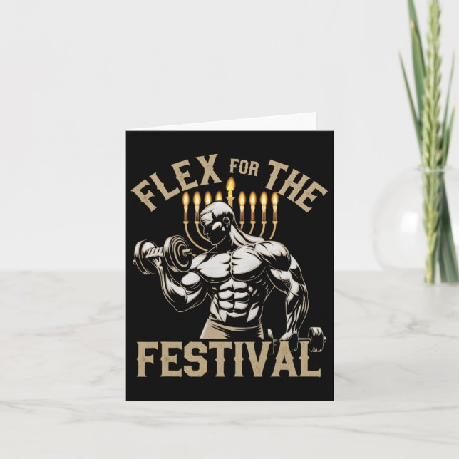Funny Hanukkah Jewish Gym Workout Flex Festival  Card (Front)