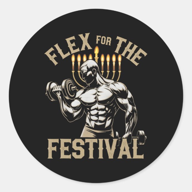Funny Hanukkah Jewish Gym Workout Flex Festival  Classic Round Sticker (Front)