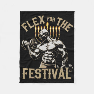 Funny Hanukkah Jewish Gym Workout Flex Festival Fleece Blanket