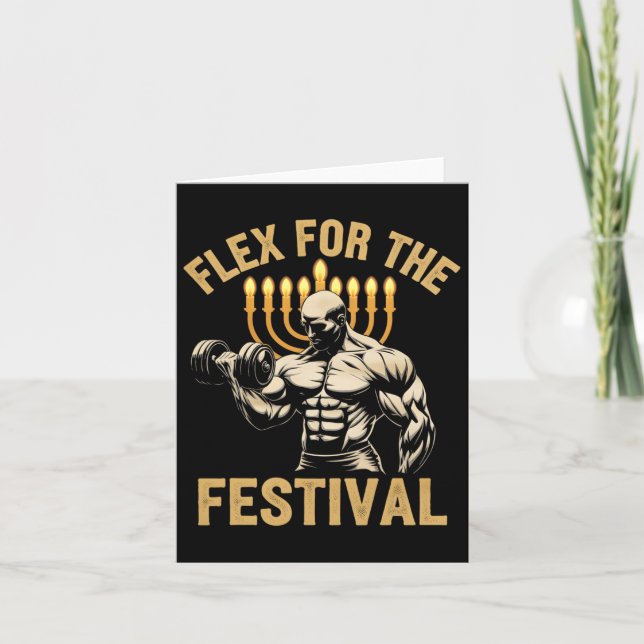 Funny Hanukkah Jewish Gym Workout Flex For The Fes Card (Front)