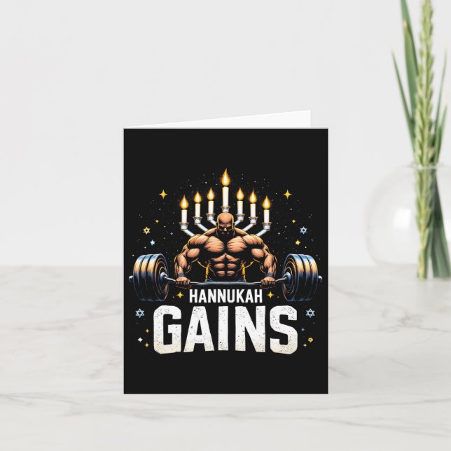 Funny Hanukkah Jewish Gym Workout Hannukah Gains  Card (Front)