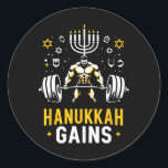Funny Hanukkah Jewish Gym Workout Hanukkah Gains 1 Classic Round Sticker<br><div class="desc">Funny Hanukkah Jewish Gym Workout Hanukkah Gains 1</div>