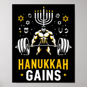 Funny Hanukkah Jewish Gym Workout Hanukkah Gains 1 Poster