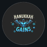 Funny Hanukkah Jewish Gym Workout Hanukkah Gains  Classic Round Sticker<br><div class="desc">Funny Hanukkah Jewish Gym Workout Hanukkah Gains</div>