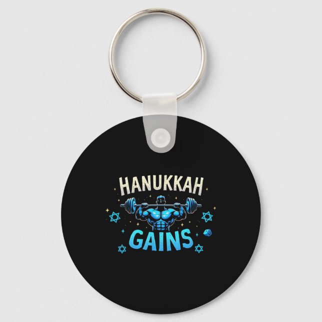 Funny Hanukkah Jewish Gym Workout Hanukkah Gains  Key Ring (Front)