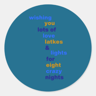 Funny Hanukkah Love Latkes Lights In Blue  Classic Round Sticker