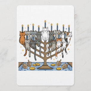 Funny Hanukkah Meowzel Cats Menorah Invitation