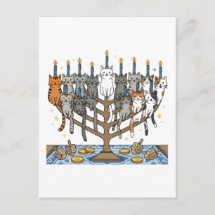 Funny Hanukkah Meowzel Cats Menorah Postcard