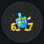 Funny Hanukkah Six Seven Chanukah Dreidel Dabbing  Classic Round Sticker<br><div class="desc">Funny Hanukkah Six Seven Chanukah Dreidel Dabbing 67 Meme</div>