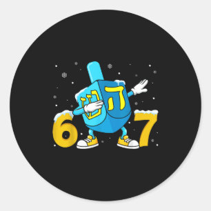Funny Hanukkah Six Seven Chanukah Dreidel Dabbing Classic Round Sticker