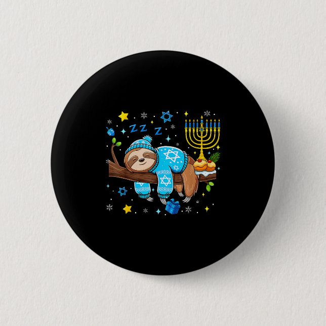 Funny Hanukkah Sloth Jewish Chanukah Sleeng Hanukk 6 Cm Round Badge (Front)