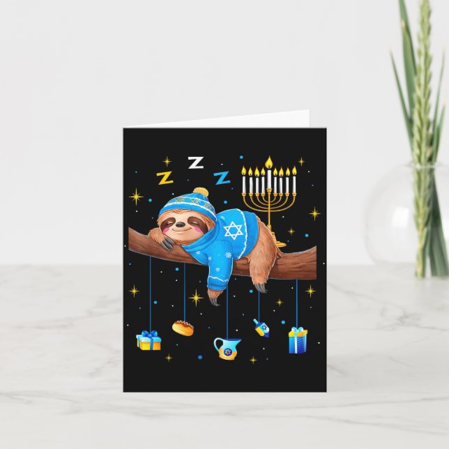 Funny Hanukkah Sloth Jewish Chanukah Sleeng Hanukk Card (Front)