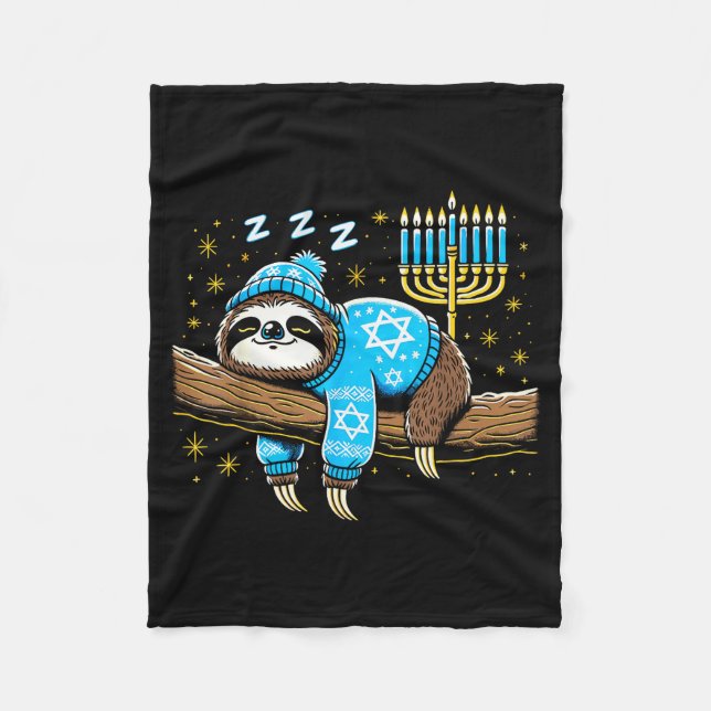 Funny Hanukkah Sloth Jewish Chanukah Sleeng Hanukk Fleece Blanket (Front)